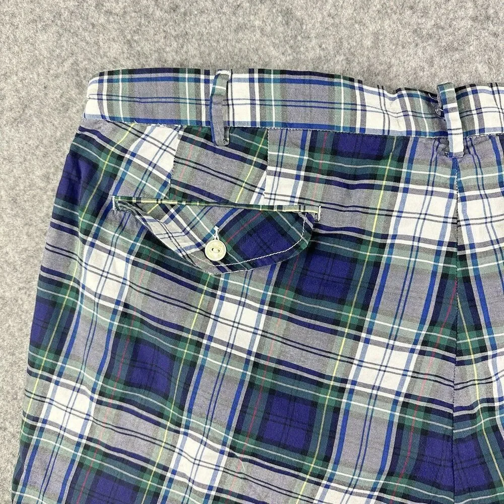 Polo Ralph Lauren Shorts Mens 40 Blue Plaid Preppy Athletic Golf Cotton Chinos*